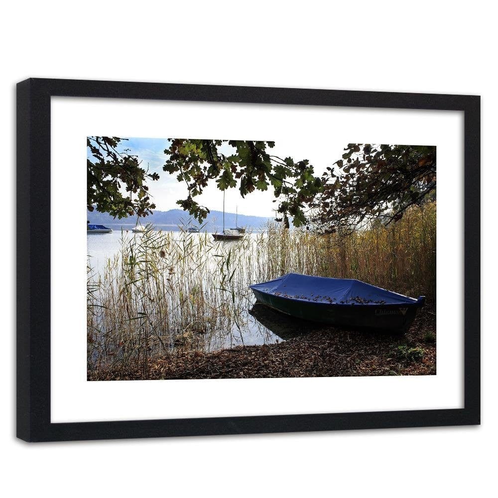 Glezna melnā rāmī - Boats On The Shore Of A Lake Home Trends