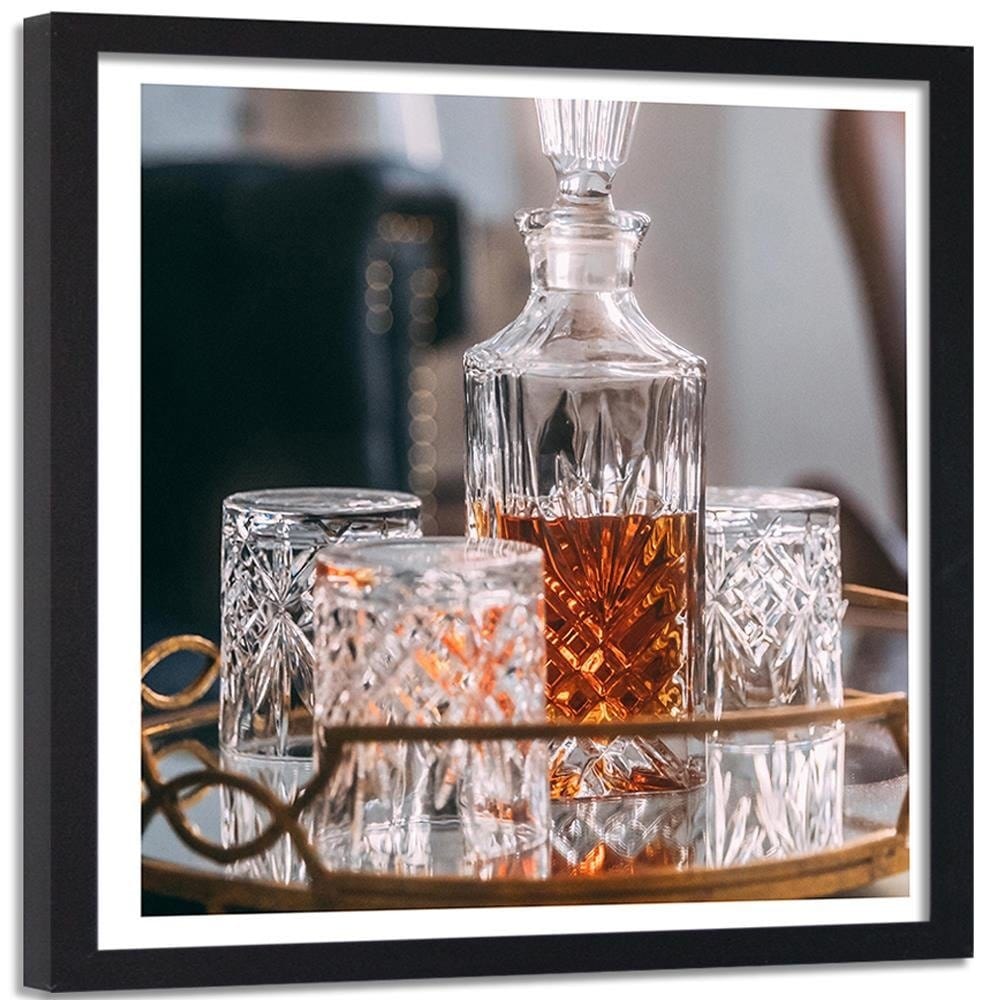 Glezna melnā rāmī - Bottle And Glasses Home Trends