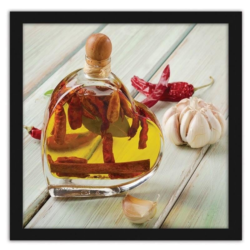 Glezna melnā rāmī - Bottle of olive oil on a wooden table Home Trends