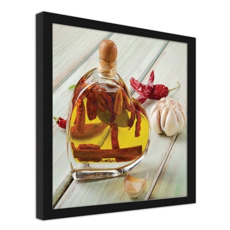 Glezna melnā rāmī - Bottle of olive oil on a wooden table Home Trends