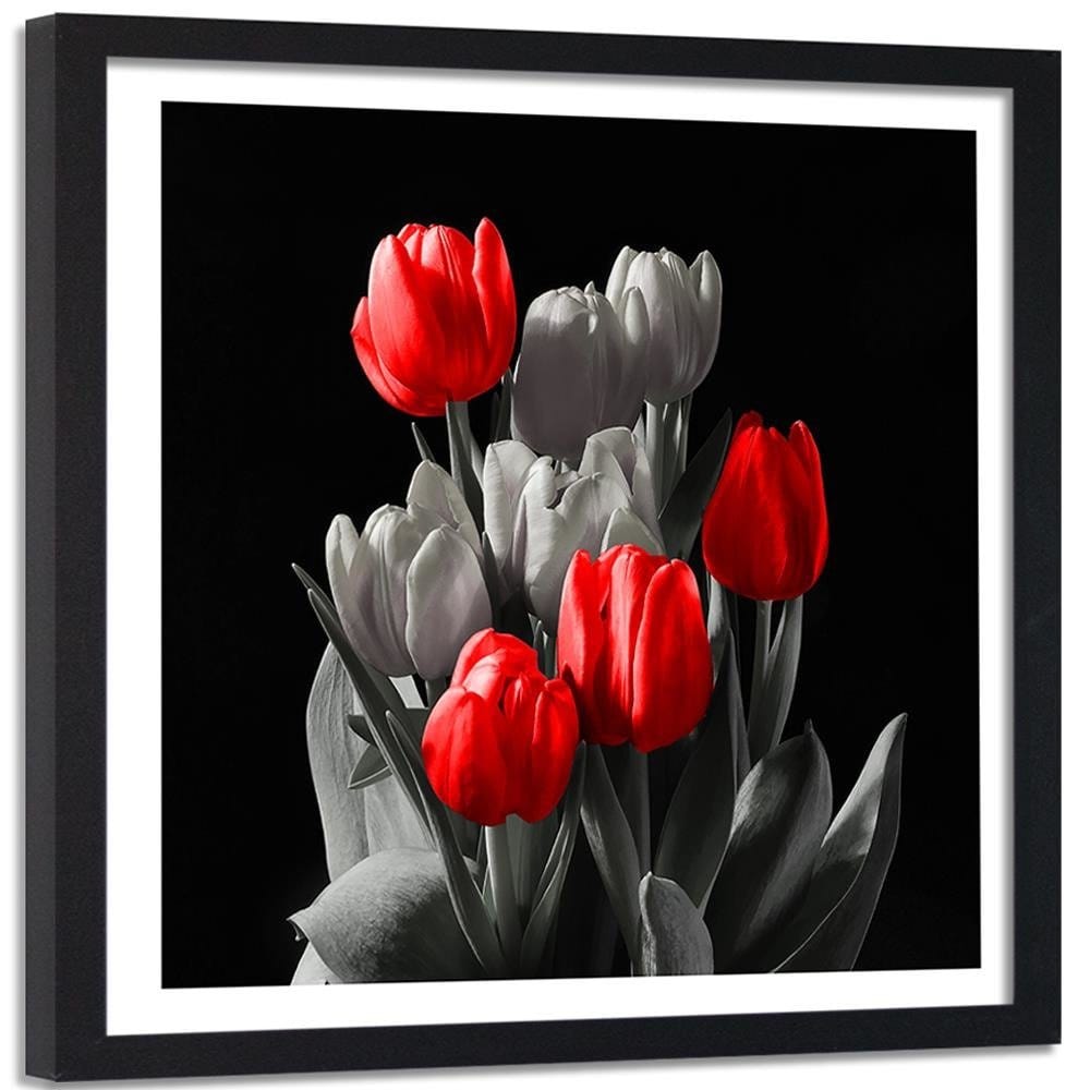 Glezna melnā rāmī - Bouquet Of Red Tulips Home Trends