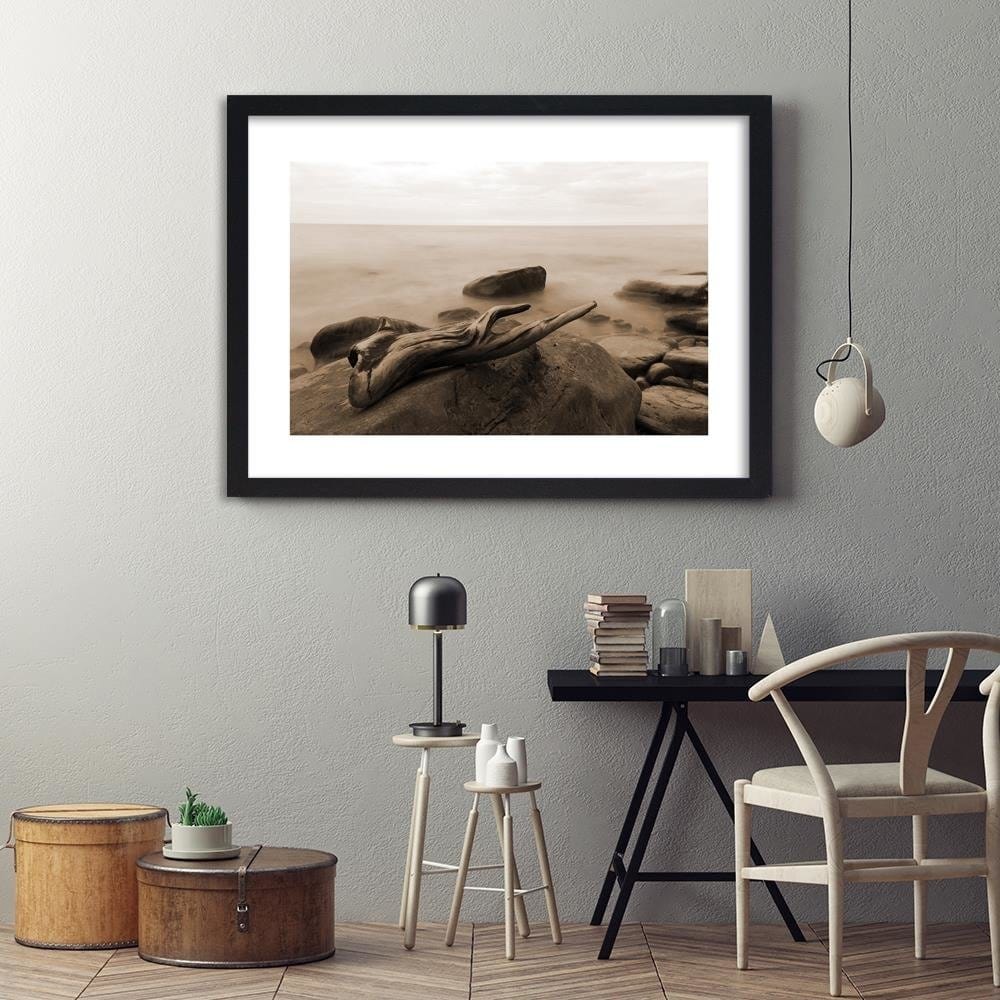 Glezna melnā rāmī - Branch On The Stone 1 Home Trends