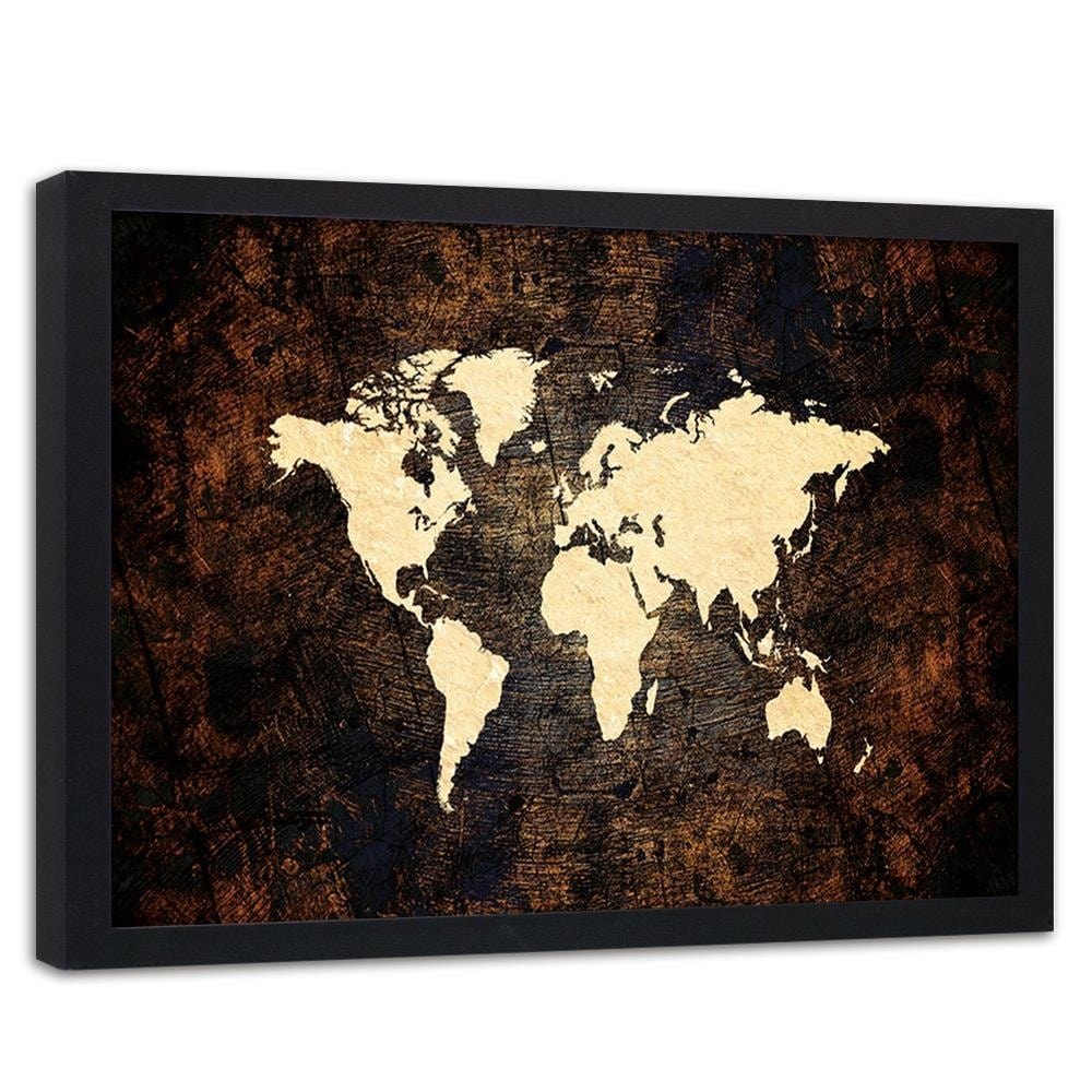 Glezna melnā rāmī - Brown Map Of The World Home Trends
