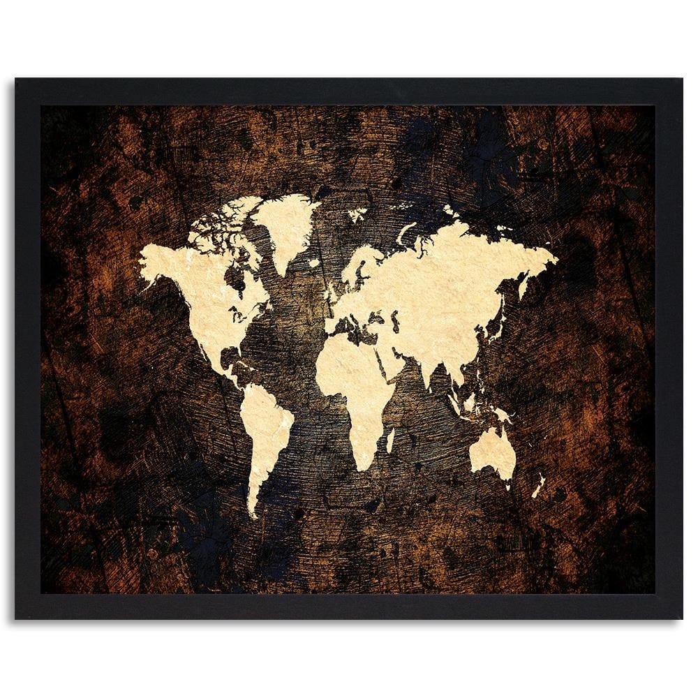 Glezna melnā rāmī - Brown Map Of The World Home Trends