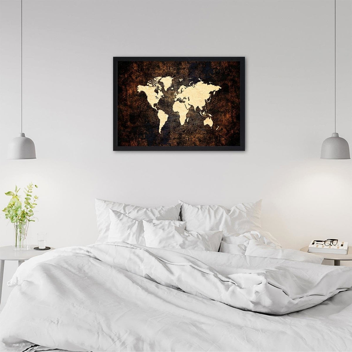 Glezna melnā rāmī - Brown Map Of The World Home Trends