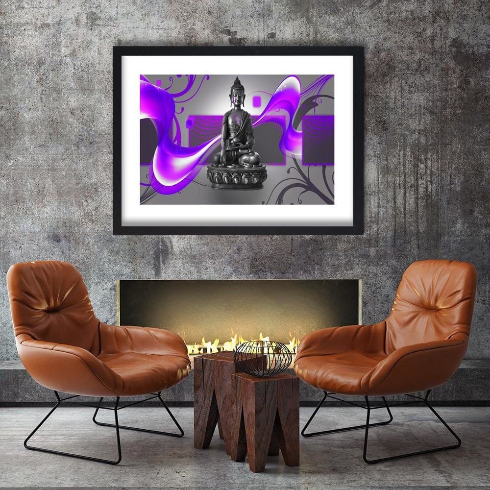 Glezna melnā rāmī - Buddha Abstraction Purple Home Trends