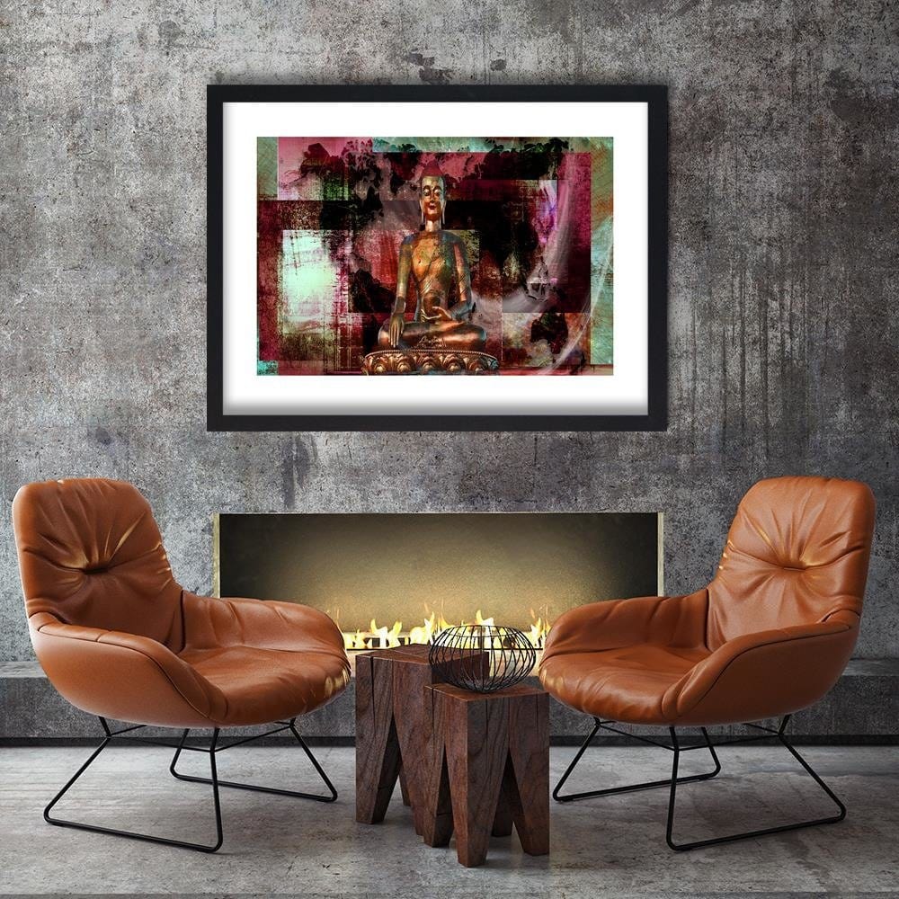 Glezna melnā rāmī - Buddha And Abstract Background Home Trends