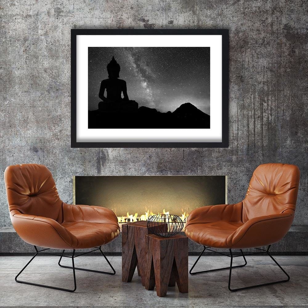 Glezna melnā rāmī - Buddha And The Aurora Borealis Home Trends