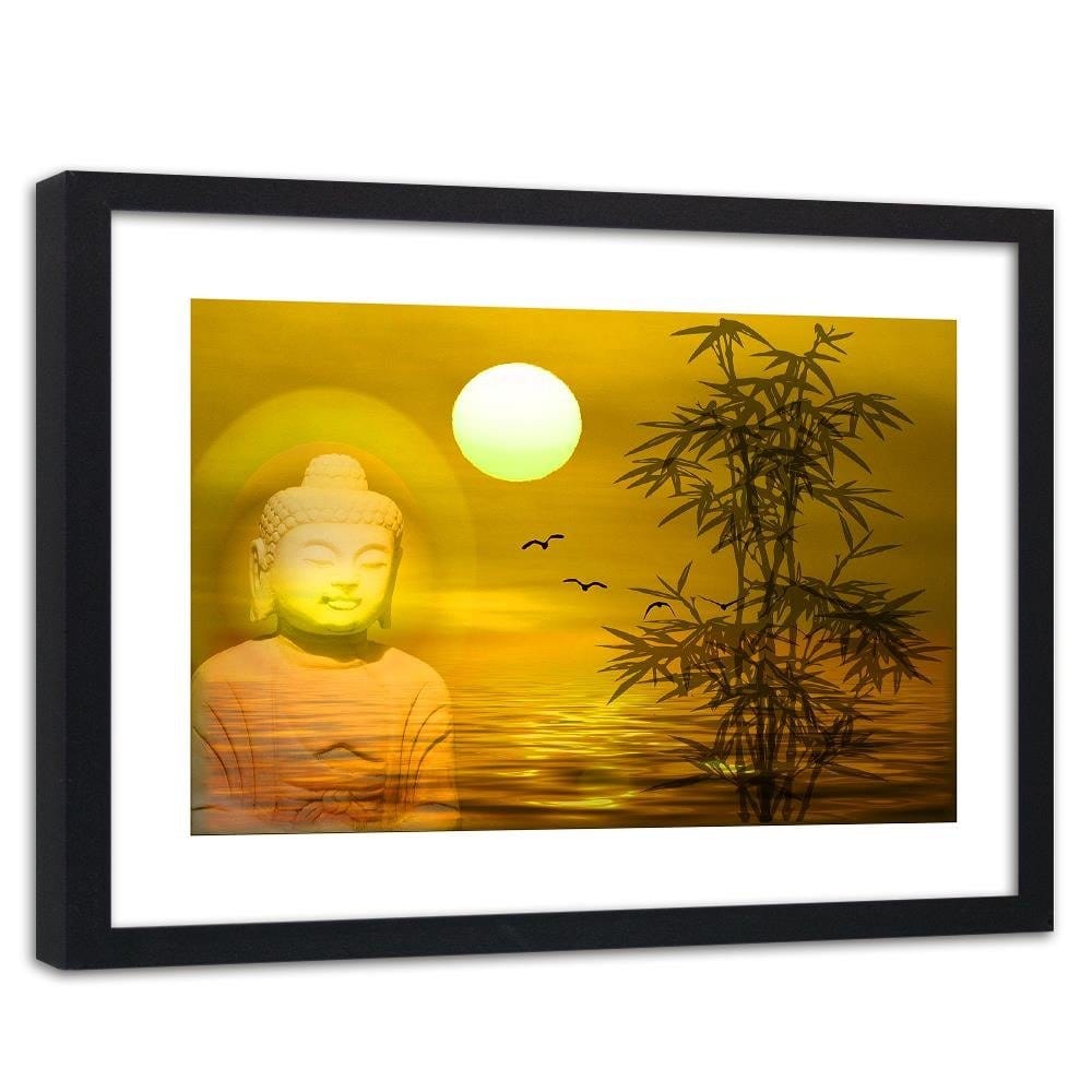 Glezna melnā rāmī - Buddha By The Sea At Sunset Home Trends