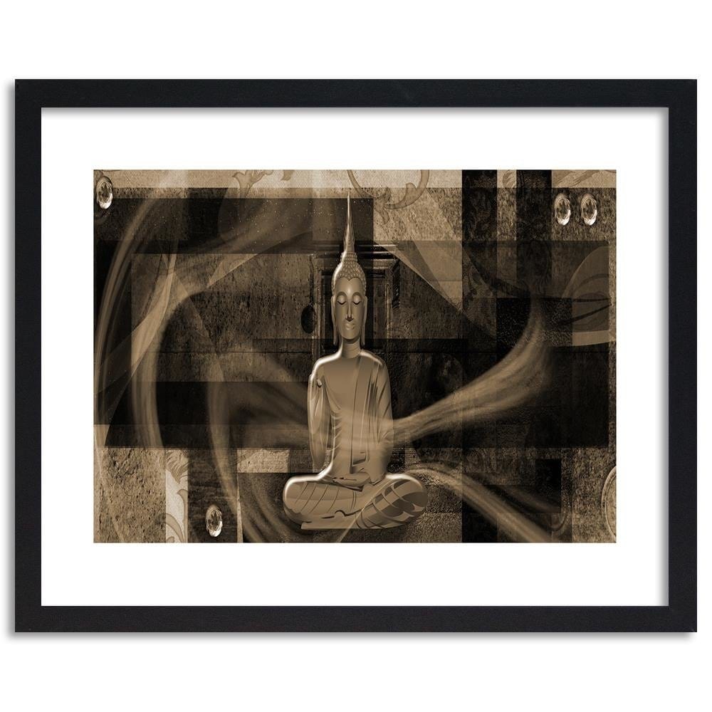 Glezna melnā rāmī - Buddha Figure Geometric Background Home Trends