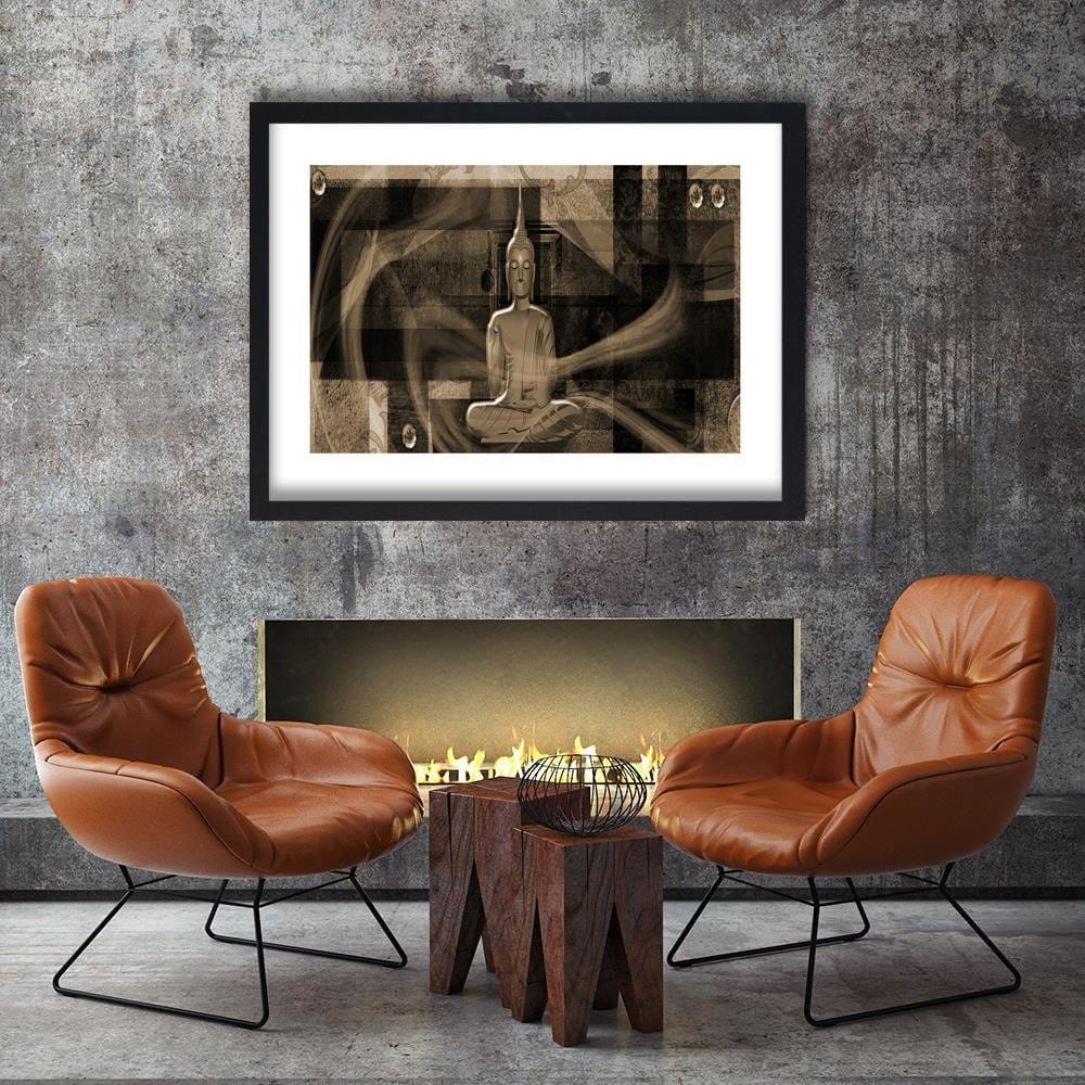 Glezna melnā rāmī - Buddha Figure Geometric Background Home Trends