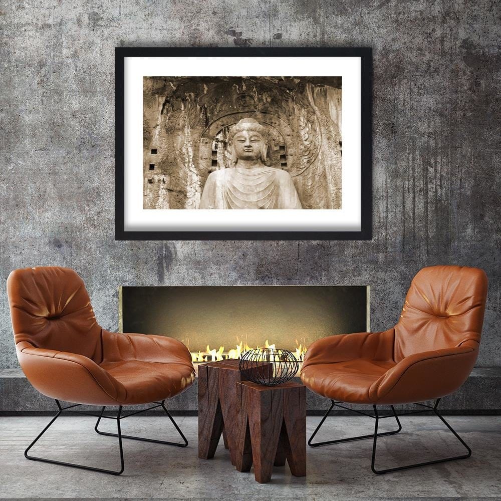 Glezna melnā rāmī - Buddha In Front Of The Walls Of The Temple Home Trends