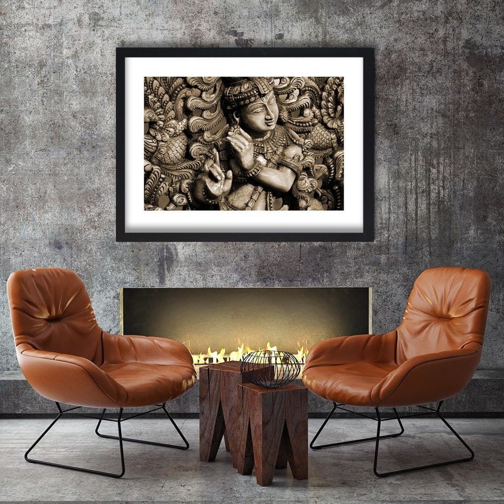 Glezna melnā rāmī - Buddha On The Mosaic Background Home Trends