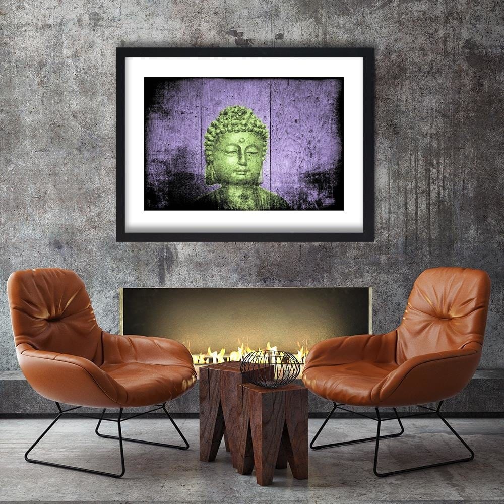 Glezna melnā rāmī - Buddha On Wooden Background Home Trends