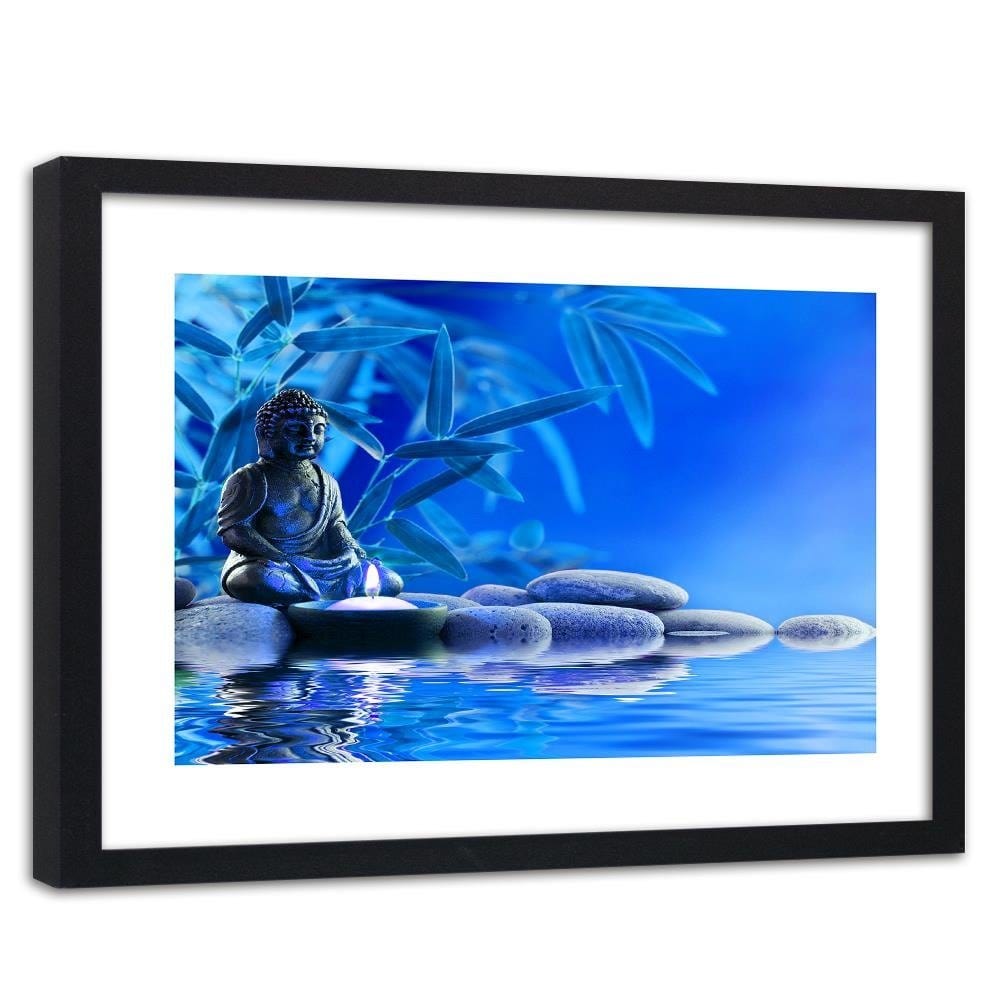 Glezna melnā rāmī - Buddha Over The Water On The Rocks Home Trends