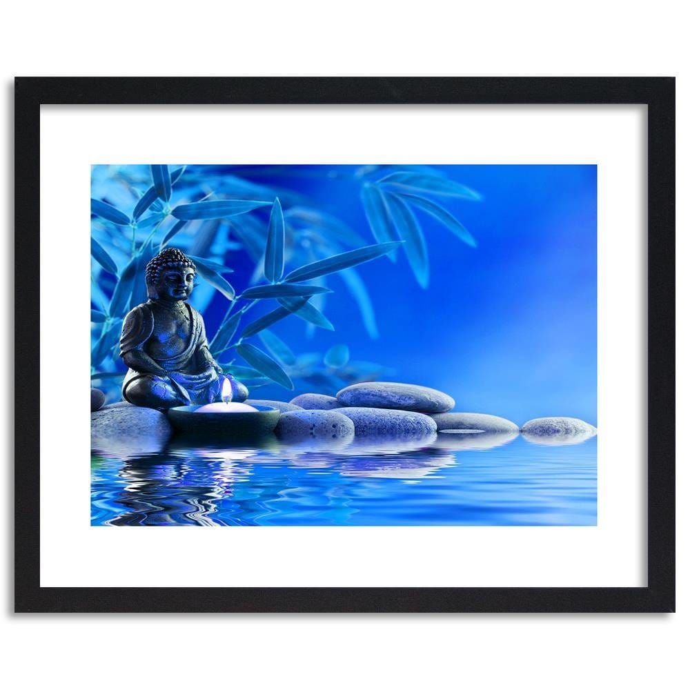 Glezna melnā rāmī - Buddha Over The Water On The Rocks Home Trends