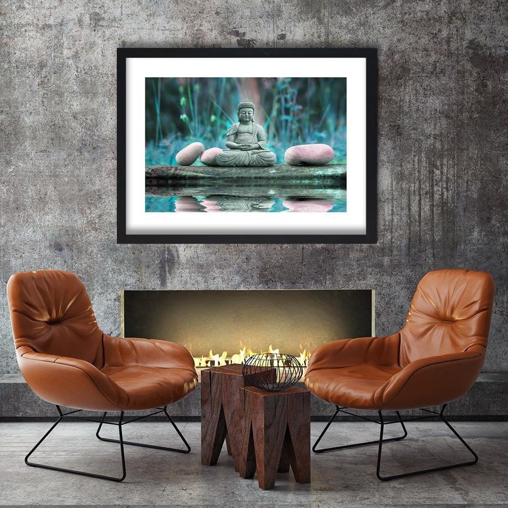 Glezna melnā rāmī - Buddha Over Water Home Trends