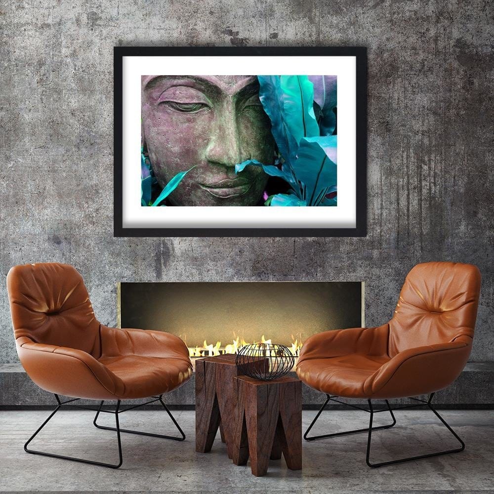 Glezna melnā rāmī - Buddha's Face With Leaf Home Trends