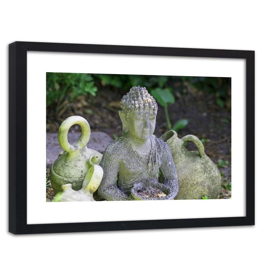Glezna melnā rāmī - Buddha With Dishes Home Trends