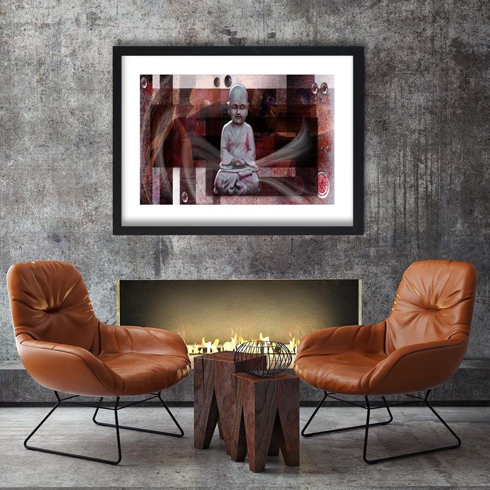 Glezna melnā rāmī - Buddha With Geometric Figures Home Trends