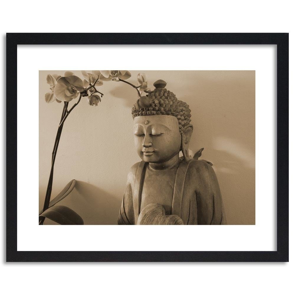 Glezna melnā rāmī - Buddha With Orchid Home Trends