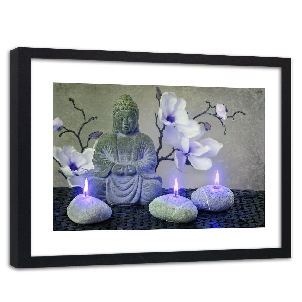 Glezna melnā rāmī - Buddha With Orchids And Candles Home Trends