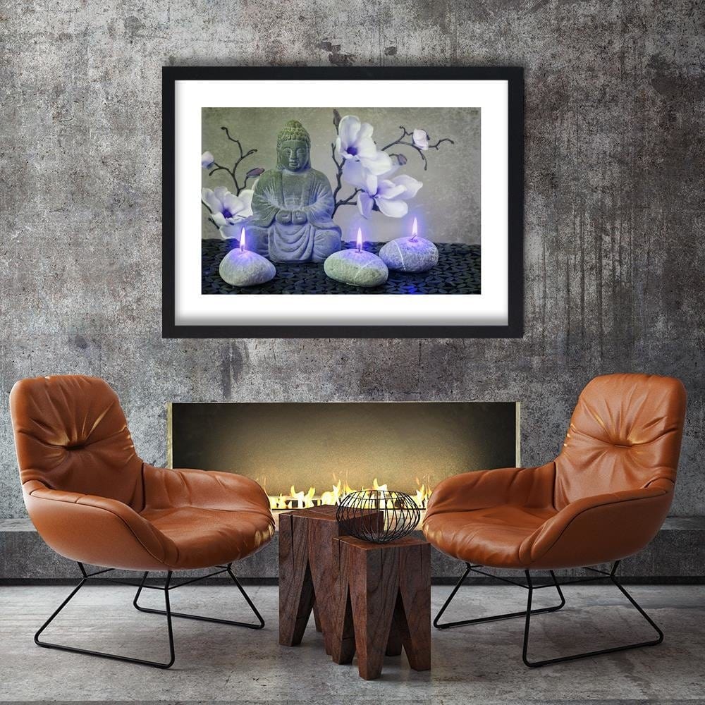 Glezna melnā rāmī - Buddha With Orchids And Candles Home Trends