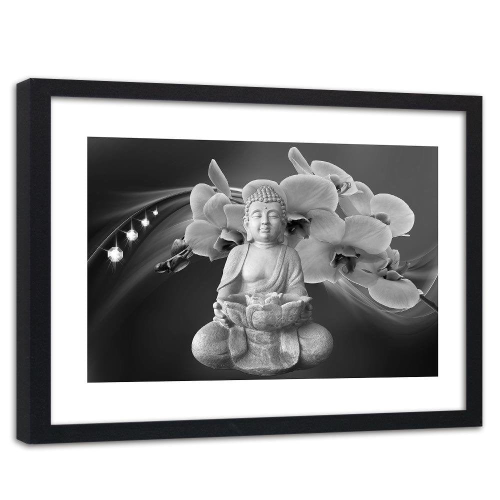 Glezna melnā rāmī - Buddha With Orchids Home Trends