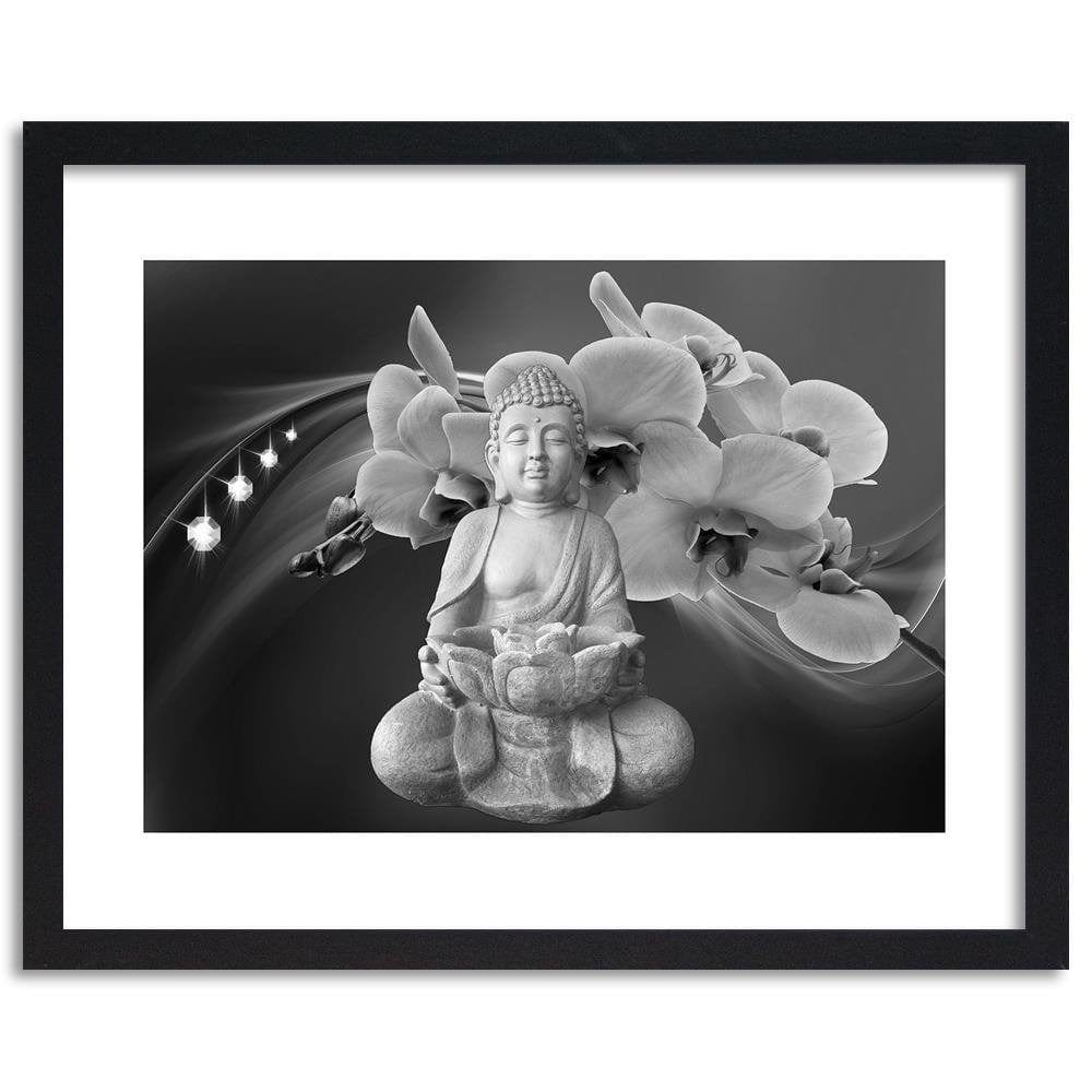 Glezna melnā rāmī - Buddha With Orchids Home Trends