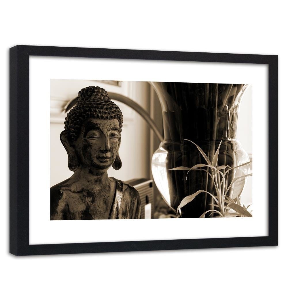 Glezna melnā rāmī - Buddha With Vase Home Trends