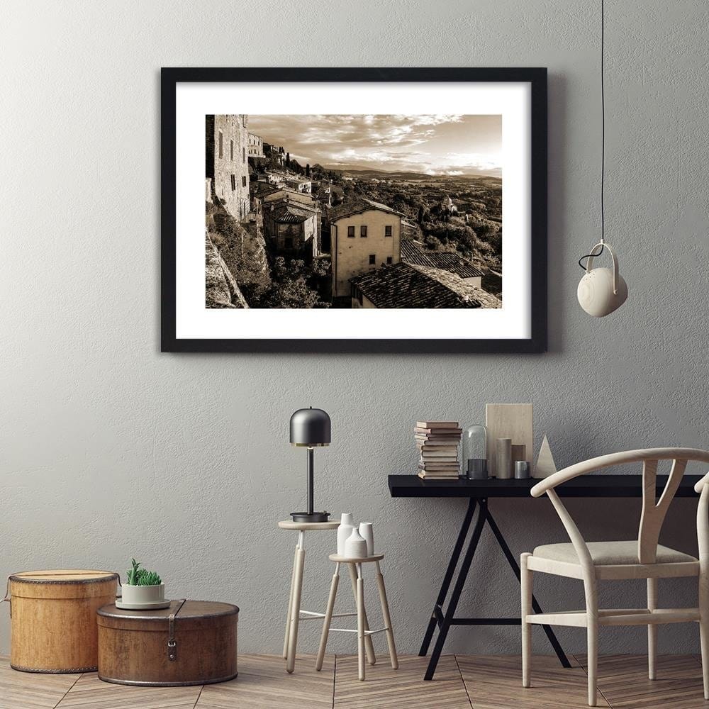Glezna melnā rāmī - Buildings In Tuscany 1 Home Trends