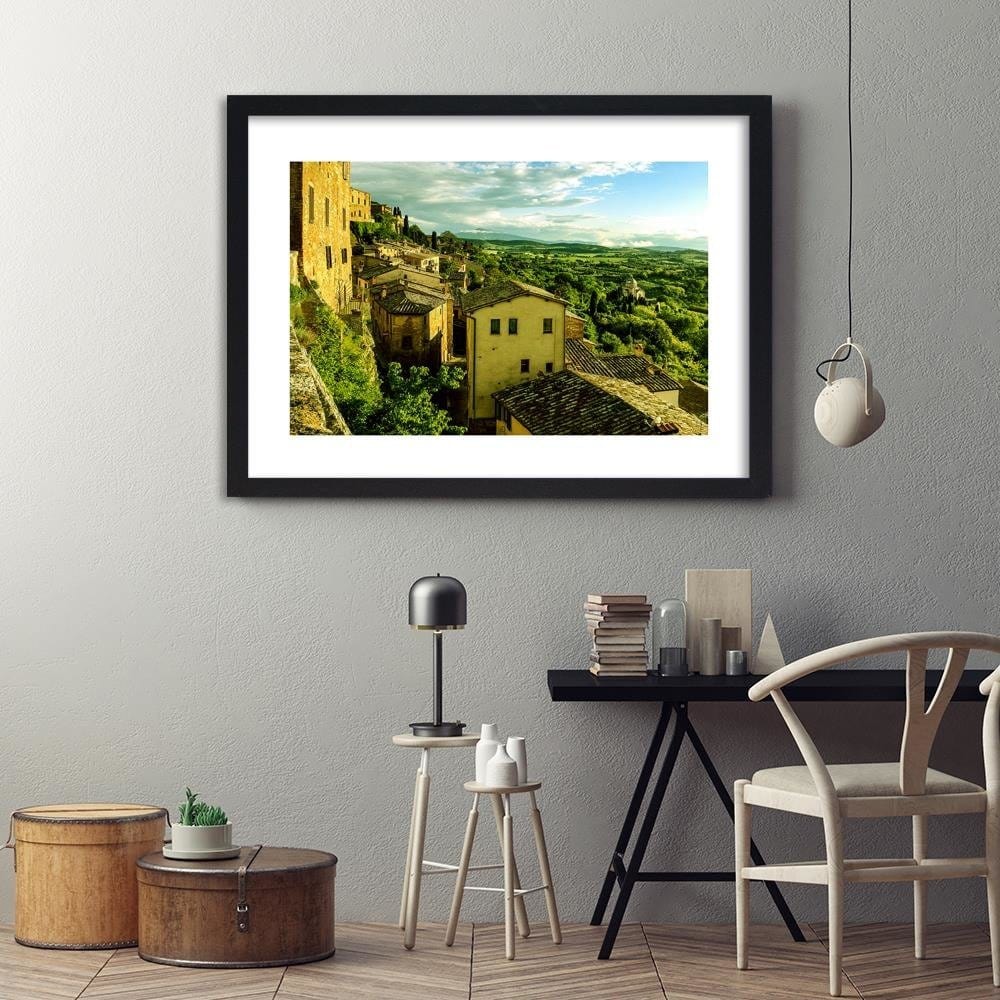 Glezna melnā rāmī - Buildings In Tuscany 3 Home Trends