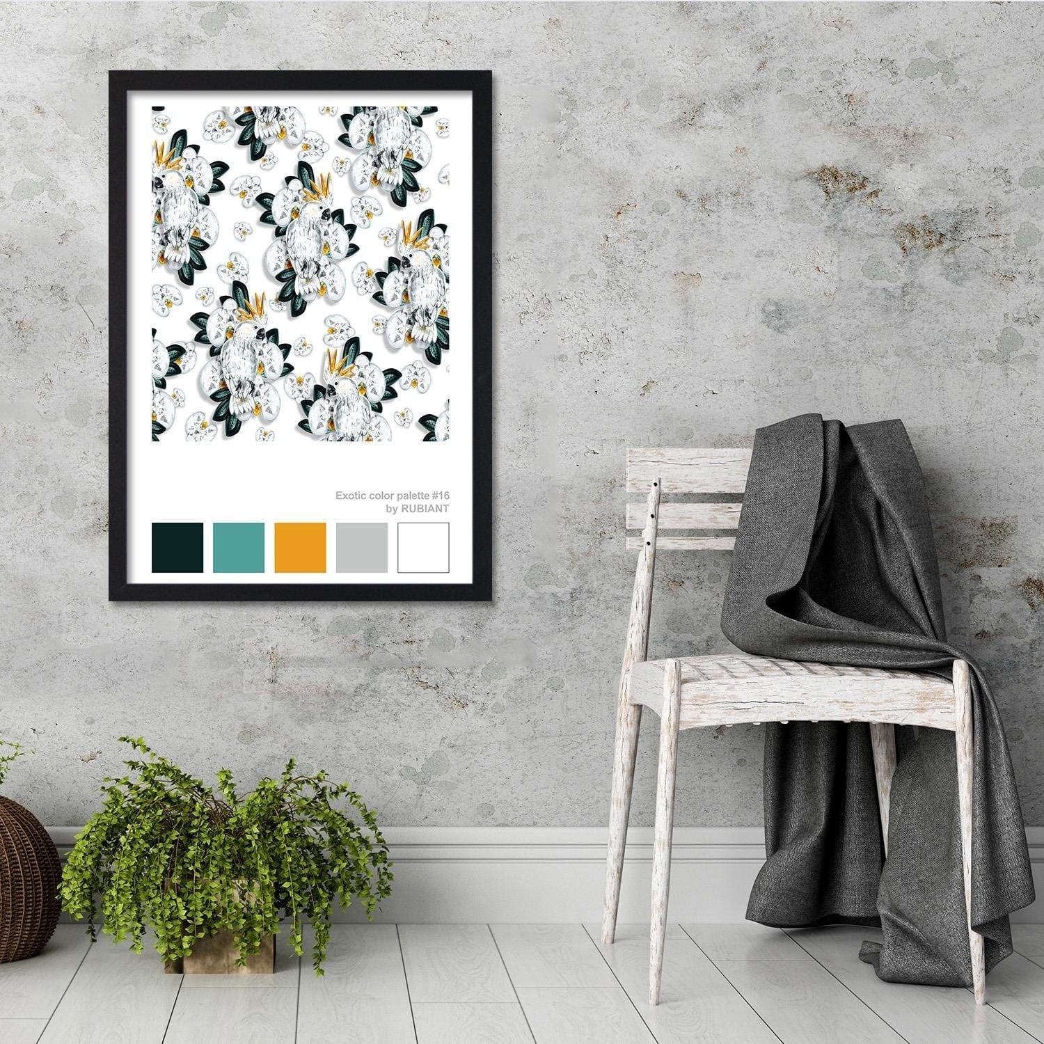 Glezna melnā rāmī - Cacatoes White Home Trends