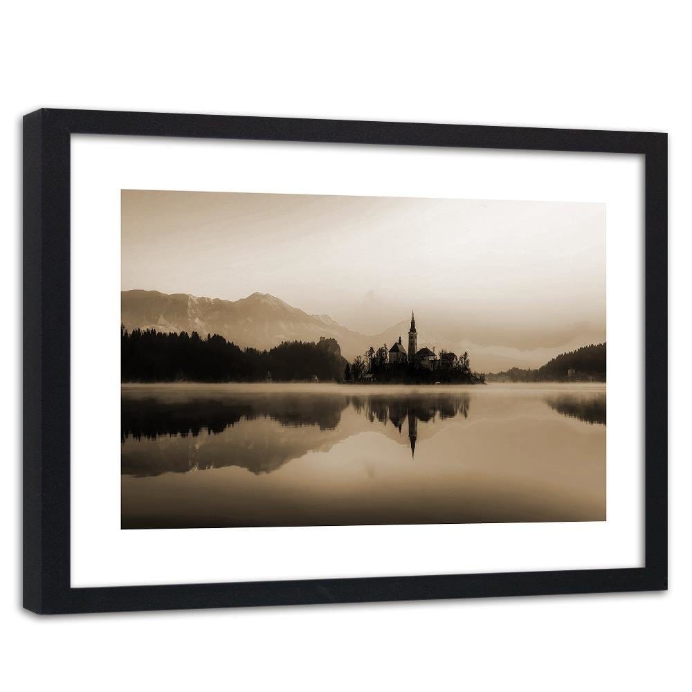 Glezna melnā rāmī - Castle On Mountain Lake 1 Home Trends