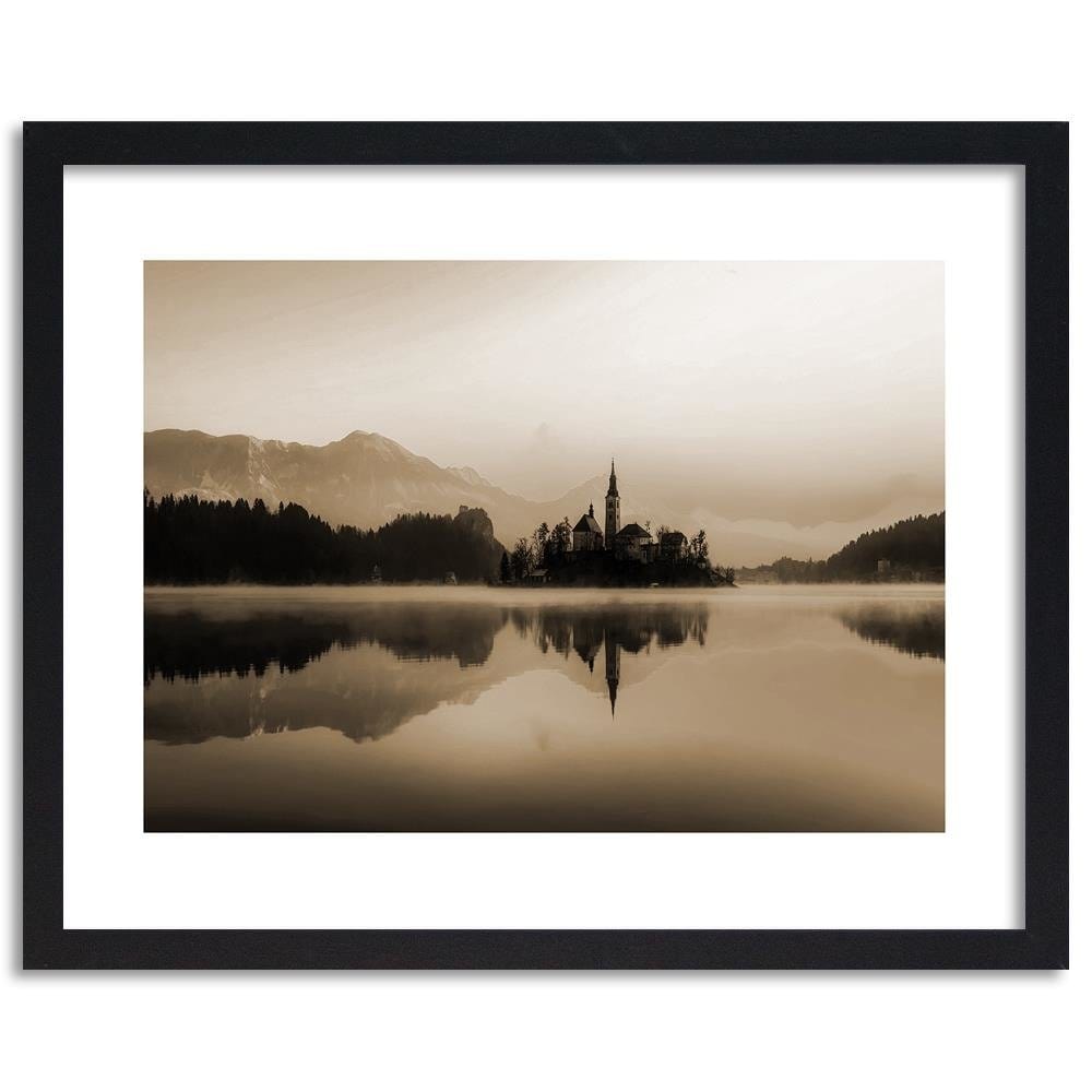 Glezna melnā rāmī - Castle On Mountain Lake 1 Home Trends