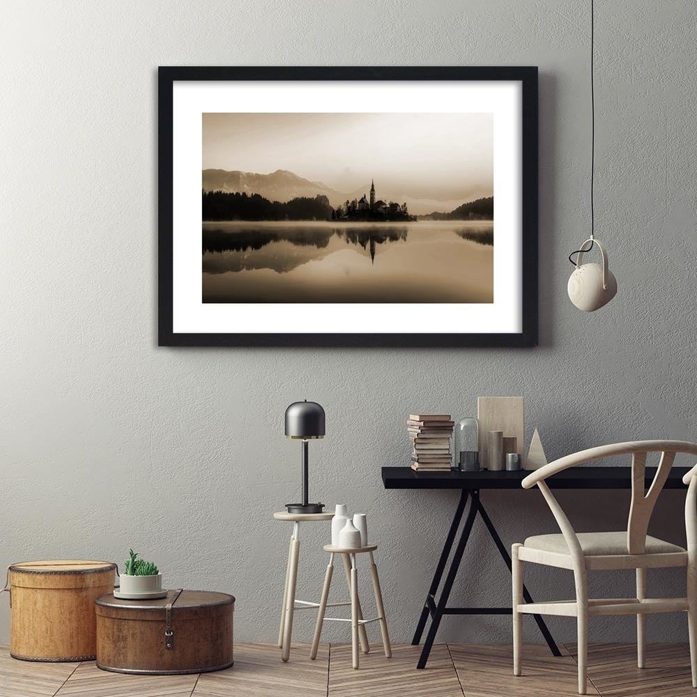 Glezna melnā rāmī - Castle On Mountain Lake 1 Home Trends