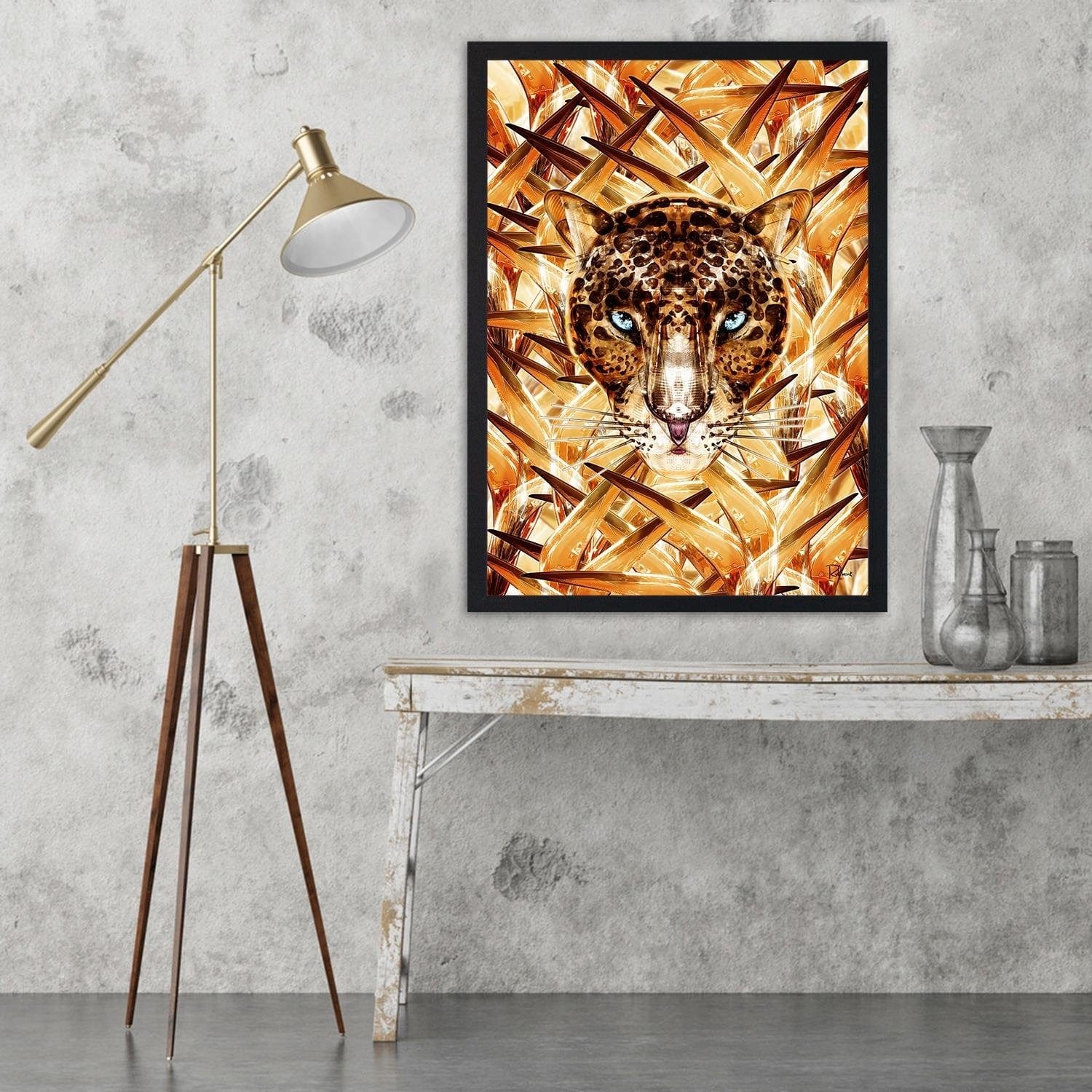 Glezna melnā rāmī - Cheetah Image Animal Print Orange Home Trends