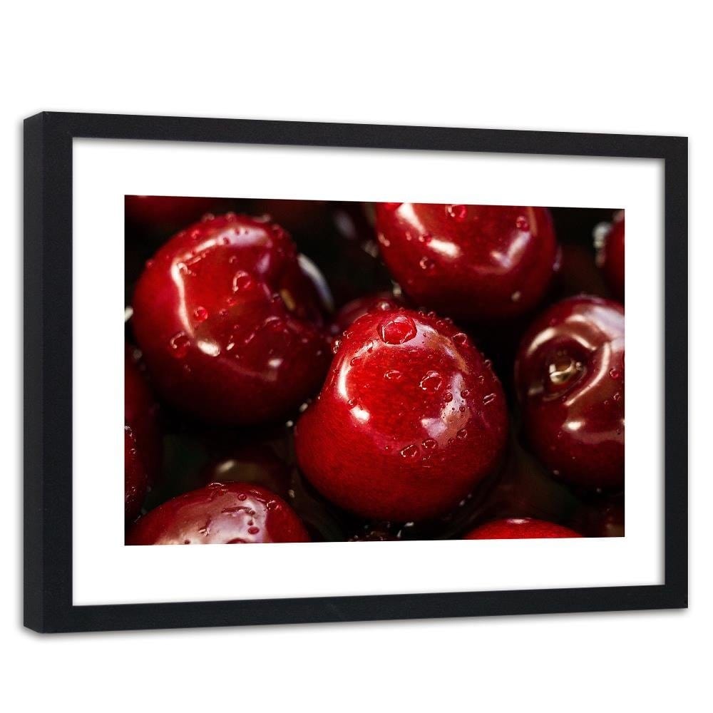 Glezna melnā rāmī - Cherries In Water Drops Home Trends