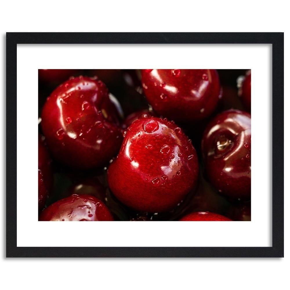 Glezna melnā rāmī - Cherries In Water Drops Home Trends
