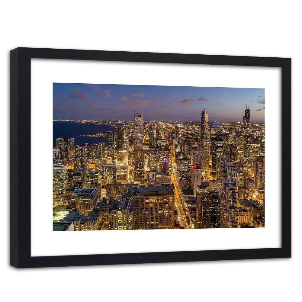 Glezna melnā rāmī - Chicago At Night Home Trends
