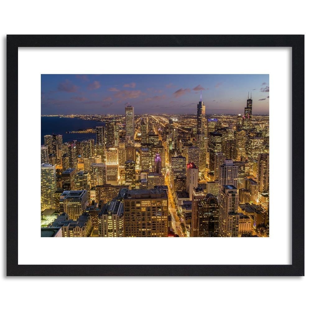Glezna melnā rāmī - Chicago At Night Home Trends