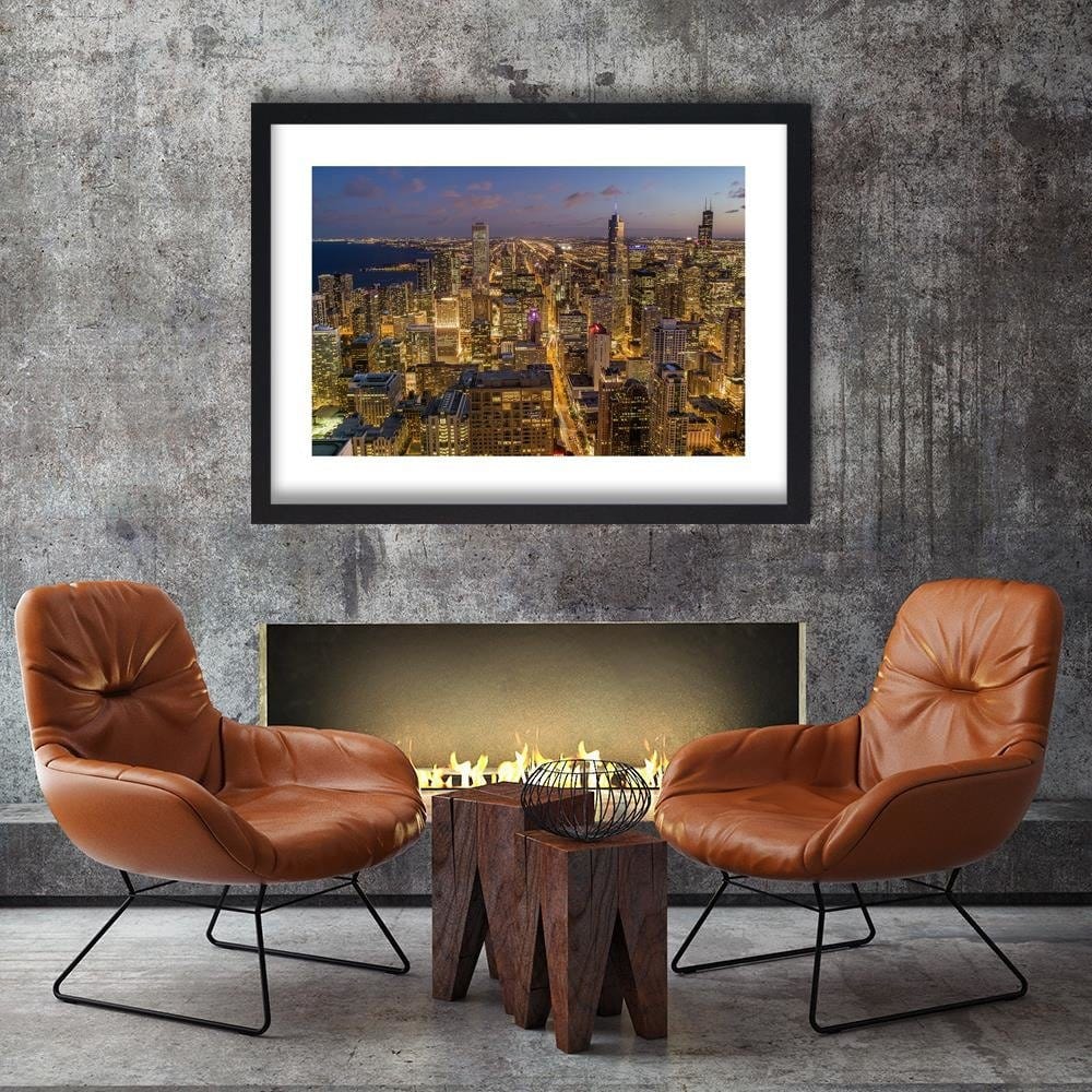 Glezna melnā rāmī - Chicago At Night Home Trends