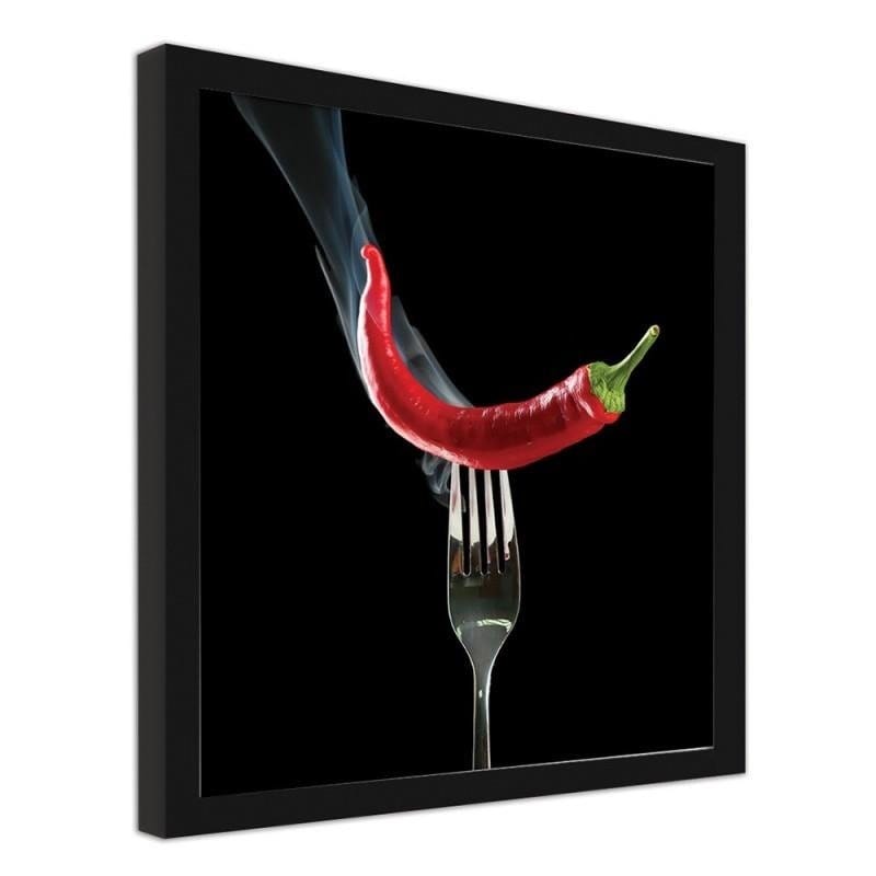 Glezna melnā rāmī - Chili pepper on the fork. Home Trends