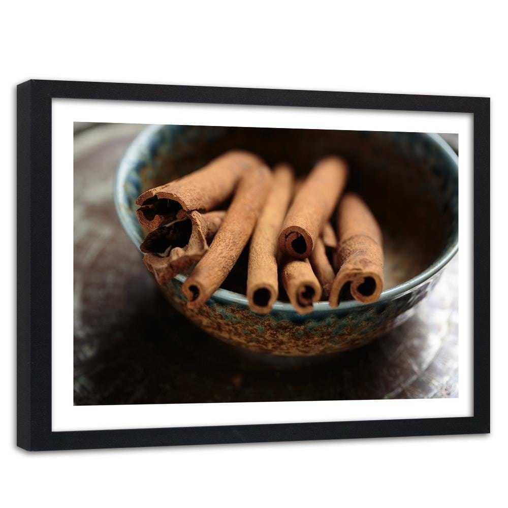 Glezna melnā rāmī - Cinnamon Sticks In A Bowl Home Trends