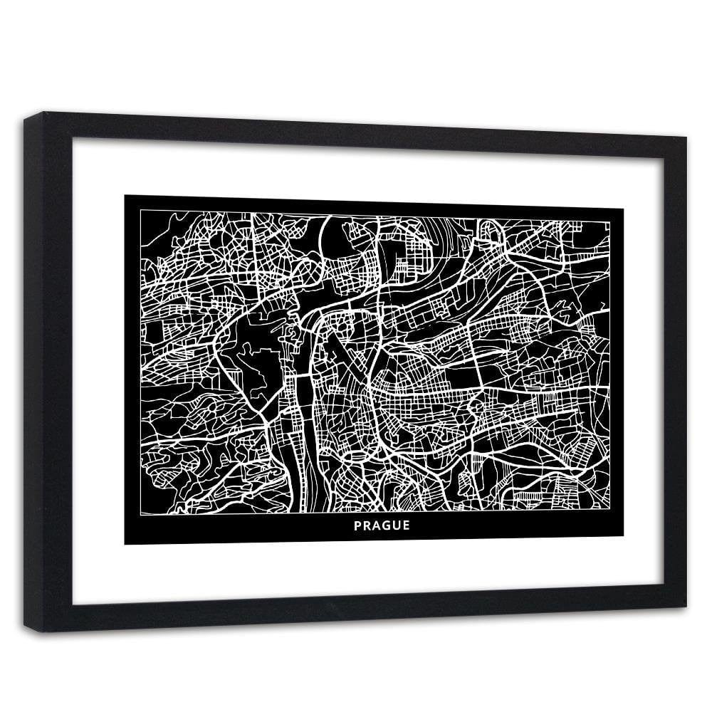 Glezna melnā rāmī - City Plan Prague Home Trends