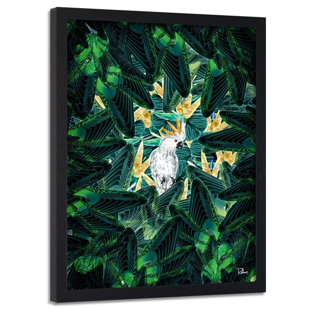 Glezna melnā rāmī - Cockatoo Image Tropical Green Home Trends
