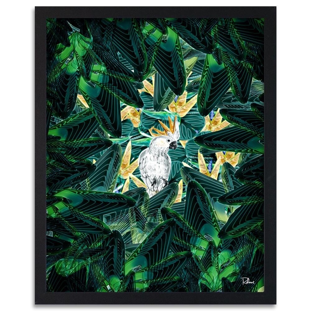 Glezna melnā rāmī - Cockatoo Image Tropical Green Home Trends