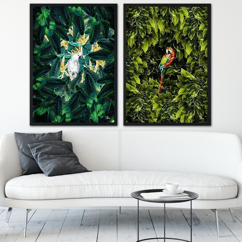 Glezna melnā rāmī - Cockatoo Image Tropical Green Home Trends