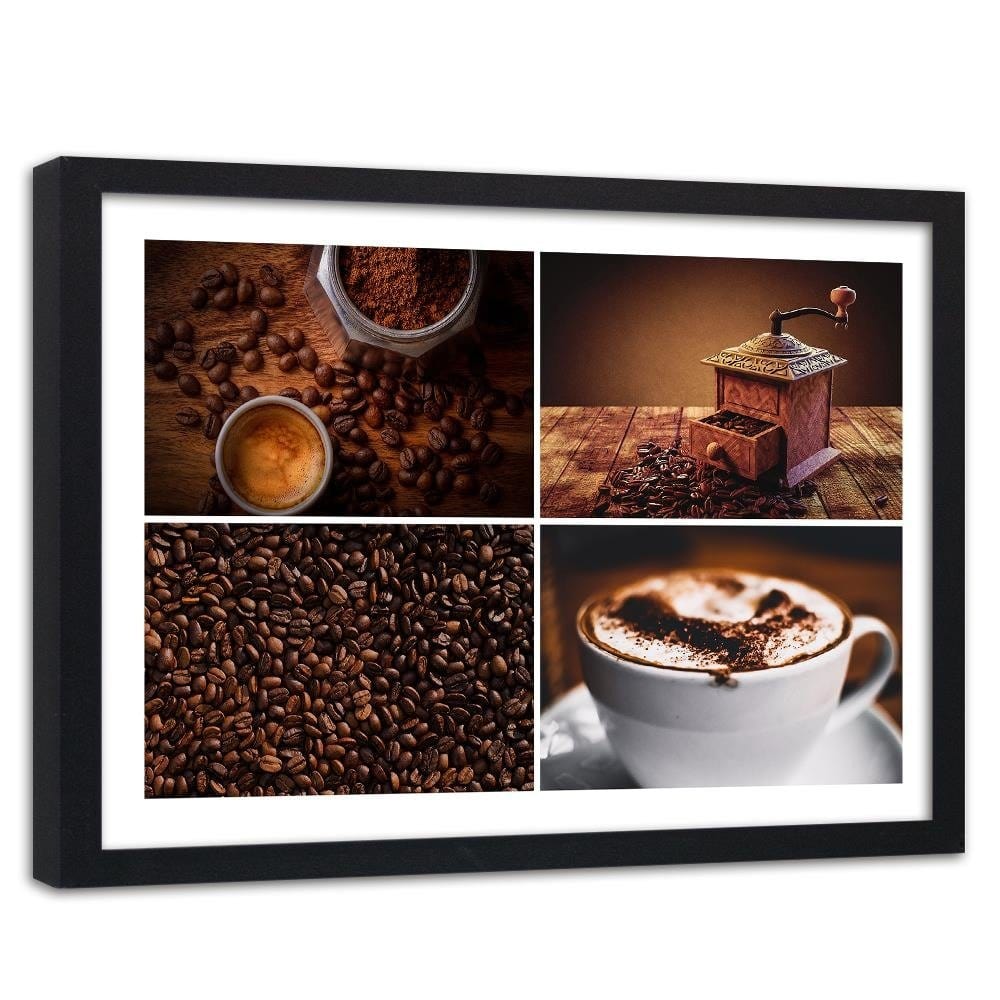 Glezna melnā rāmī - Coffee Beans And Coffee Grinder Home Trends