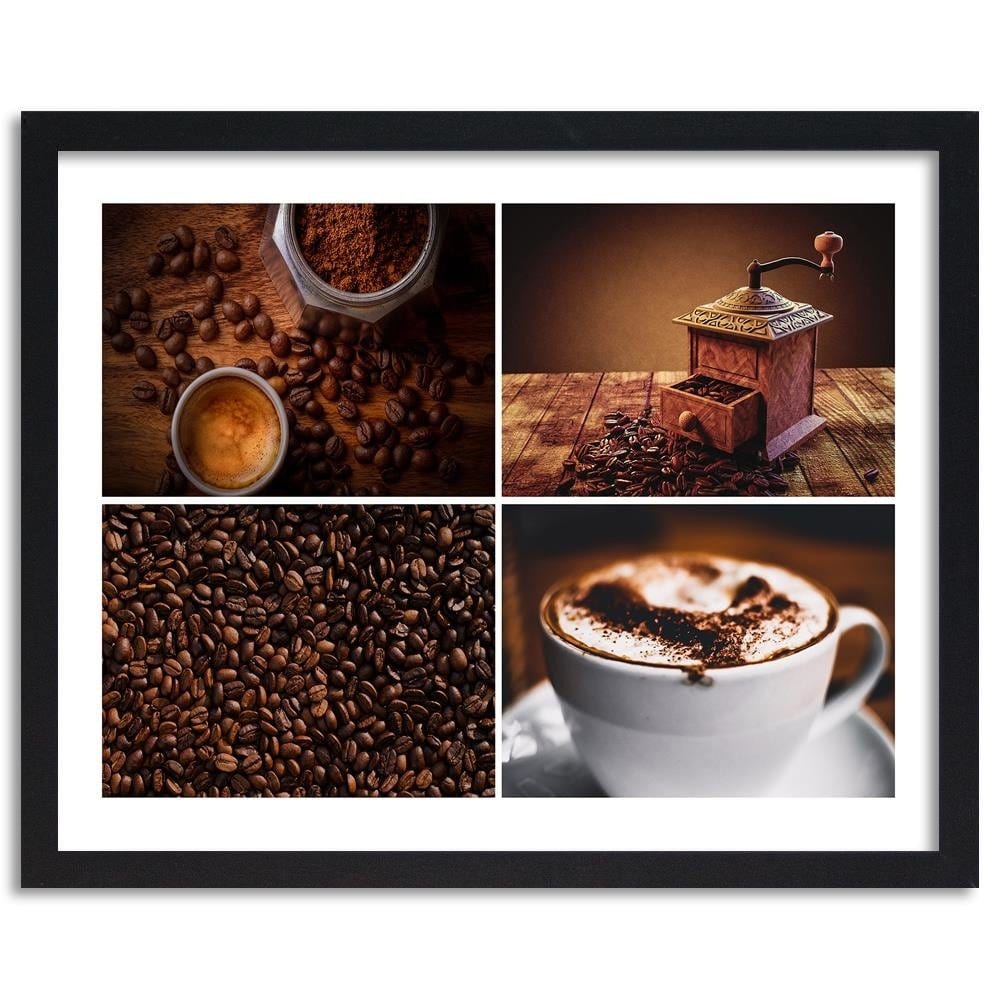 Glezna melnā rāmī - Coffee Beans And Coffee Grinder Home Trends
